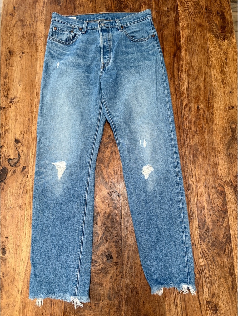 Levi's 29x30 Distressed Light Wash Straight Leg Jeans with Frayed Hem